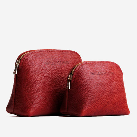 Chili Red*Mini | Compact leather pouch with top zipper