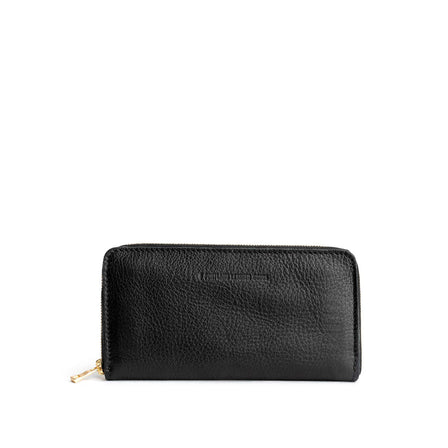 Pebbled--black | Large accordion leather wallet with zipper and PLG logo