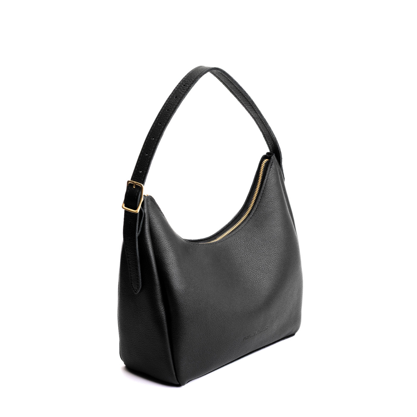Pebbled--black*Medium | U-shaped, flat-bottomed leather shoulder bag with adjustable strap