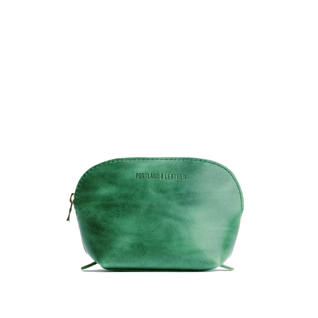 Cowboy Mint | Leather makeup bag with curved top zipper and flat bottom