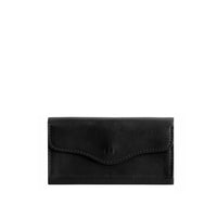 Black | Large leather wallet with snap closure and three trees debossed