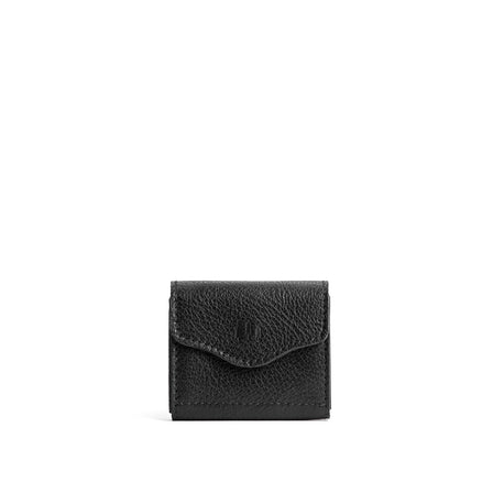 Pebbled--black | Compact leather wallet with snap closure and three trees debossed