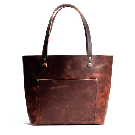 Lava*Zipper | Large zipper leather tote bag with sturdy bridle handles and front pocket