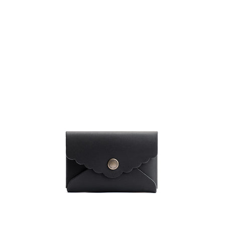 Black | Leather card wallet with scalloped edge