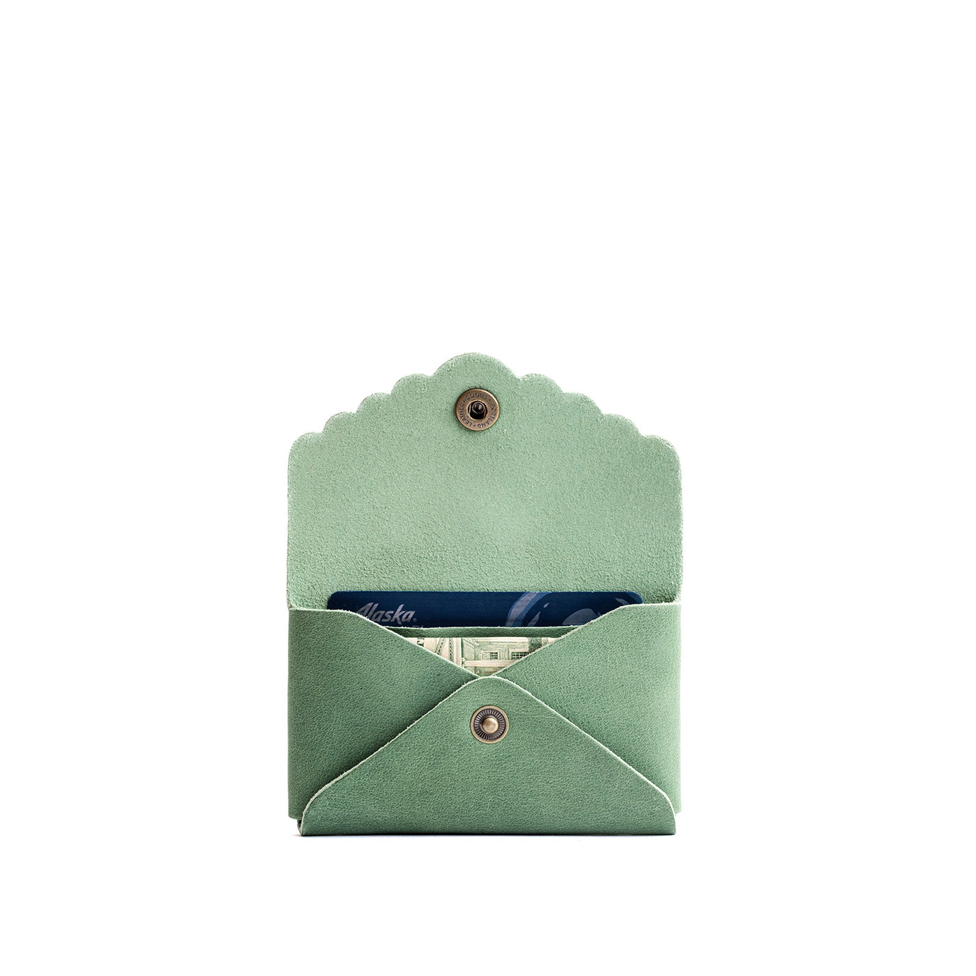 Cucumber | Leather card wallet with scalloped edge open