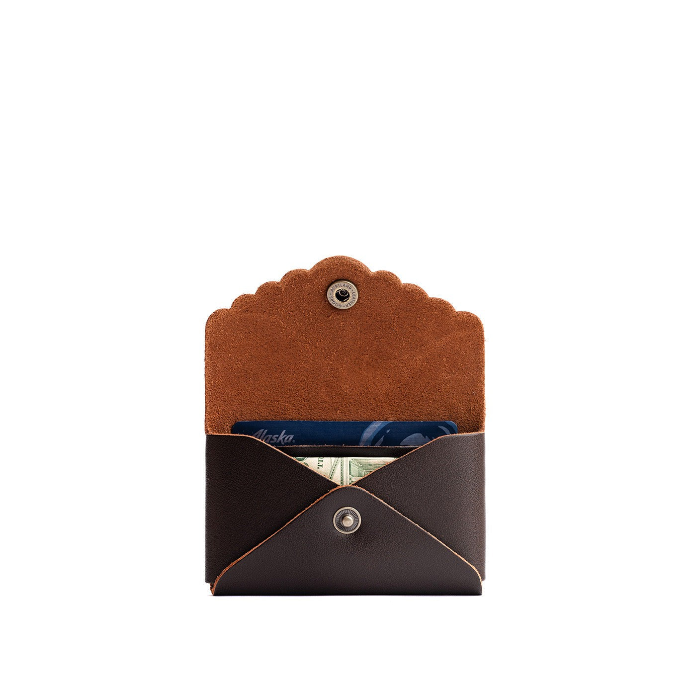 Grizzly | Leather card wallet with scalloped edge open