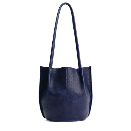 Cobalt*Large | Wide bucket shaped tote bag with matching leather handles
