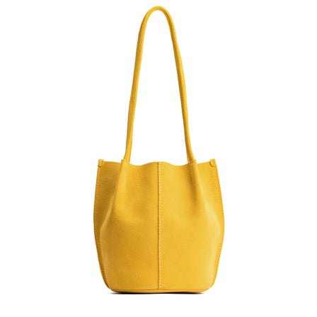 Hello Yellow*Oversized | Extra wide bucket shaped tote bag with matching leather handles