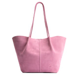 Pink Suede Oversized | Extra wide bucket shaped tote bag with matching leather handles