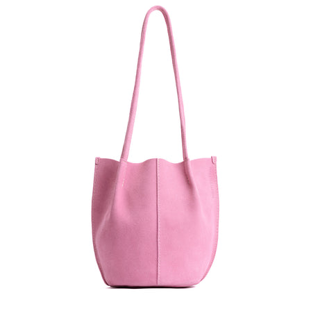 Pink Suede*Oversized | Extra wide bucket shaped tote bag with matching leather handles