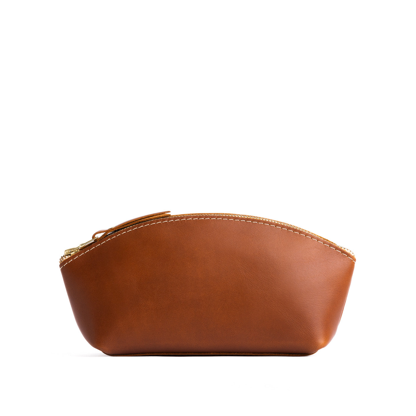 Honey*Eclipse | Spacious leather makeup bag with curved seams and top zipper