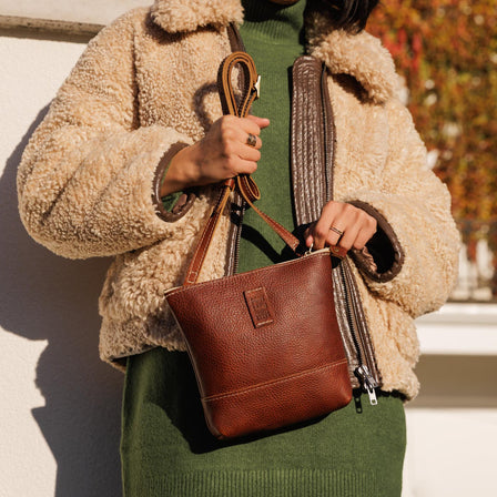  Nutmeg  | Small rectangular crossbody purse with top zipper and interior pocket