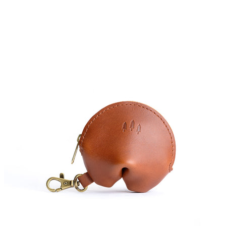 All Color: Honey | Leather fortune cookie shaped keychain pouch