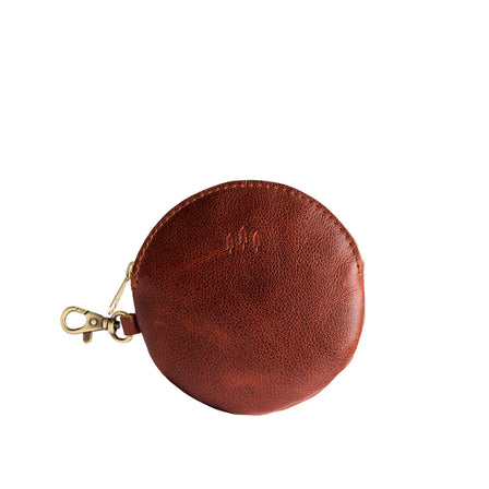 Nutmeg | Leather flat round keychain pouch