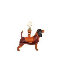 Pebbled--black | Leather hound dog shaped keychain with metal lobster clasp