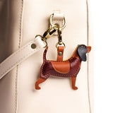 Pebbled--black | Leather hound dog shaped keychain with metal lobster clasp