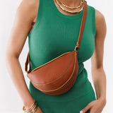 Honey Small | Model wearing petite half circle shaped sling bag