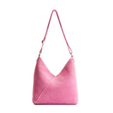 Pink Suede Small | Petite shoulder bag with adjustable strap and magnetic snap closure