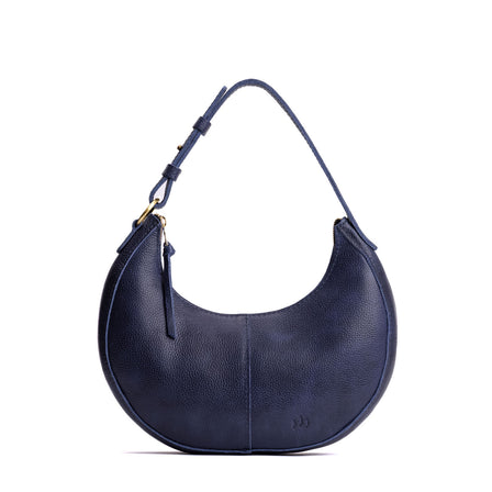 Cobalt*Large | Crescent shaped shoulder bag with zipper closure and adjustable strap