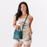 Sea Glass Small | Petite tote purse with structured leather handles and crossbody strap