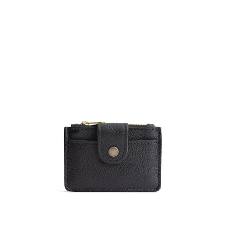 Pebbled--black | Compact wallet with snap closure and zippered pouch
