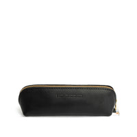 Black | Leather pouch with curved seams and top zipper