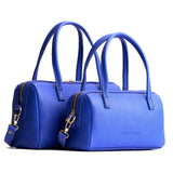 Astro Blue | Two sizes of mini duffle shaped handbag with crossbody strap