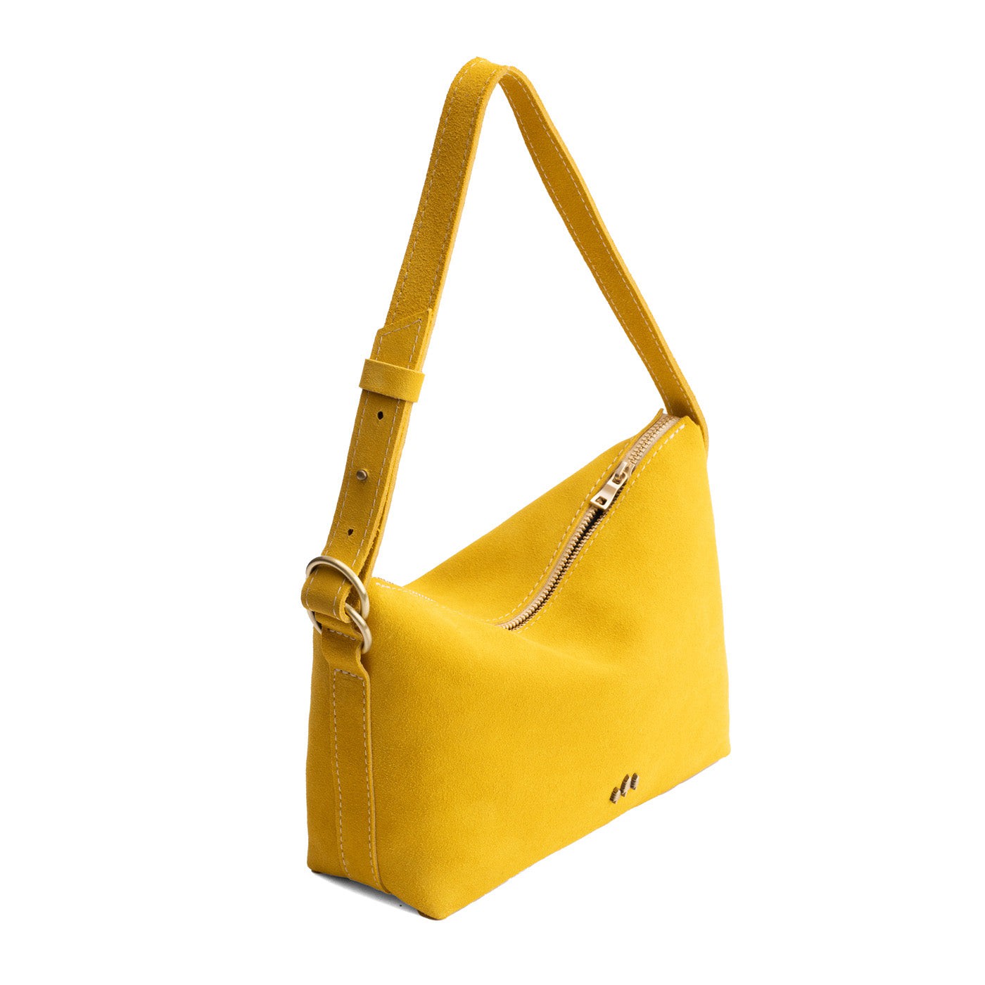 Hello Yellow*Small | Petite slouchy leather shoulder bag with zipper opening and three metal tree emblems