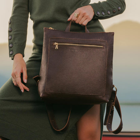 Coldbrew*Small | Small square slim leather tote backpack