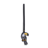 Toucan | Toucan embroidered on a black leather tassel on a white background