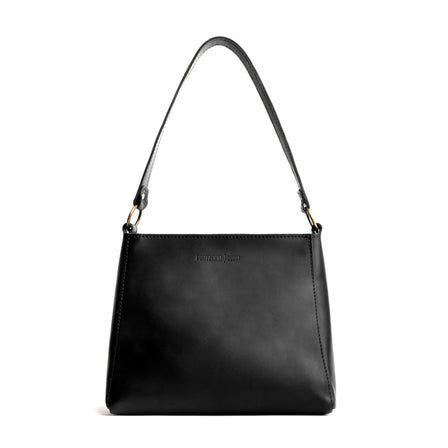Black | Triangular shoulder bag with antiqued brass finished hardware