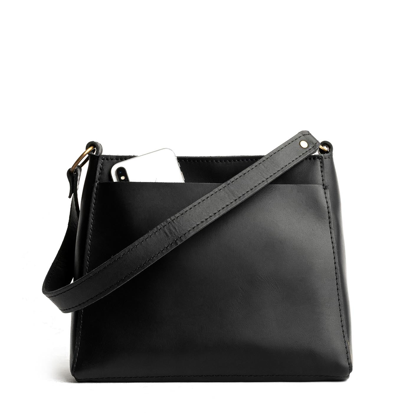 Black | Triangular shoulder bag with antiqued brass finished hardware