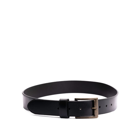 Jet Black | Mens smooth leather belt with antique brass buckle