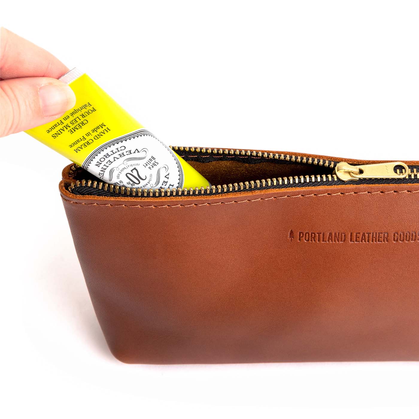 Honey | Leather utility bag pouch with top zipper