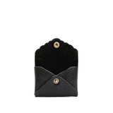 Pebbled--black | Small leather wallet with scalloped edge open