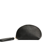 Black | Small leather zippered pouch with tassel