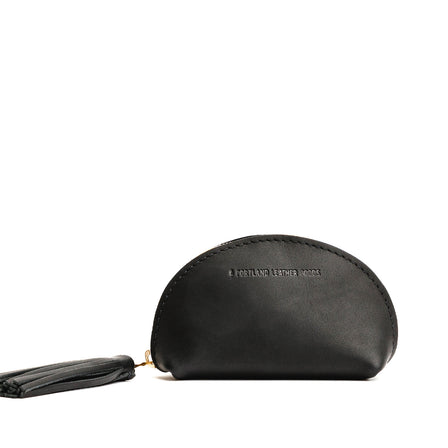 Black | Small leather zippered pouch with tassel
