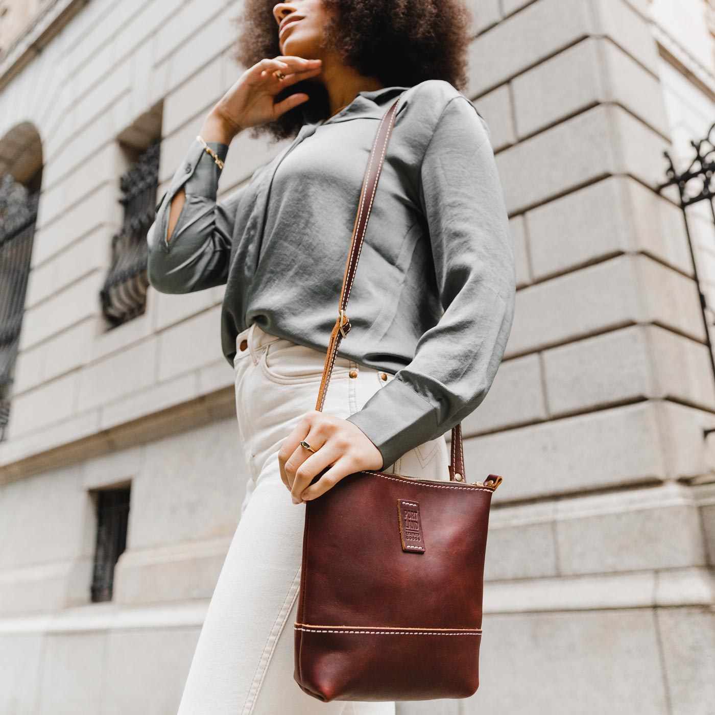  Cognac  | Small rectangular crossbody purse with top zipper and interior pocket