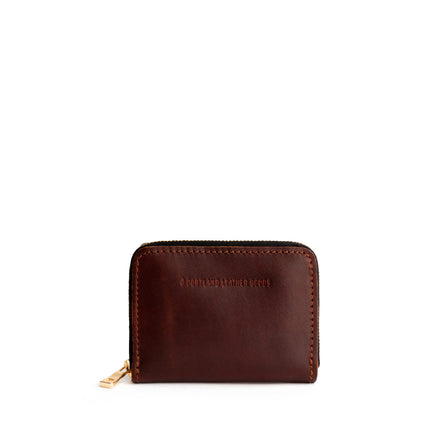Cognac | Small leather wallet with zipper and PLG logo