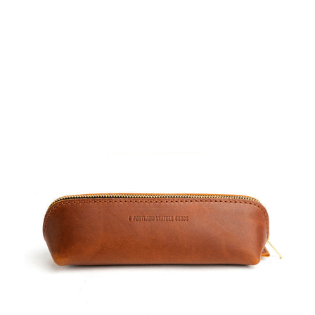 All Color: Honey | Leather pouch with curved seams and top zipper