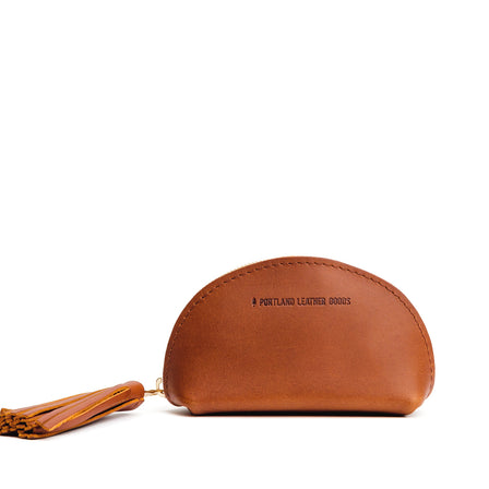 Honey | Small leather zippered pouch with tassel